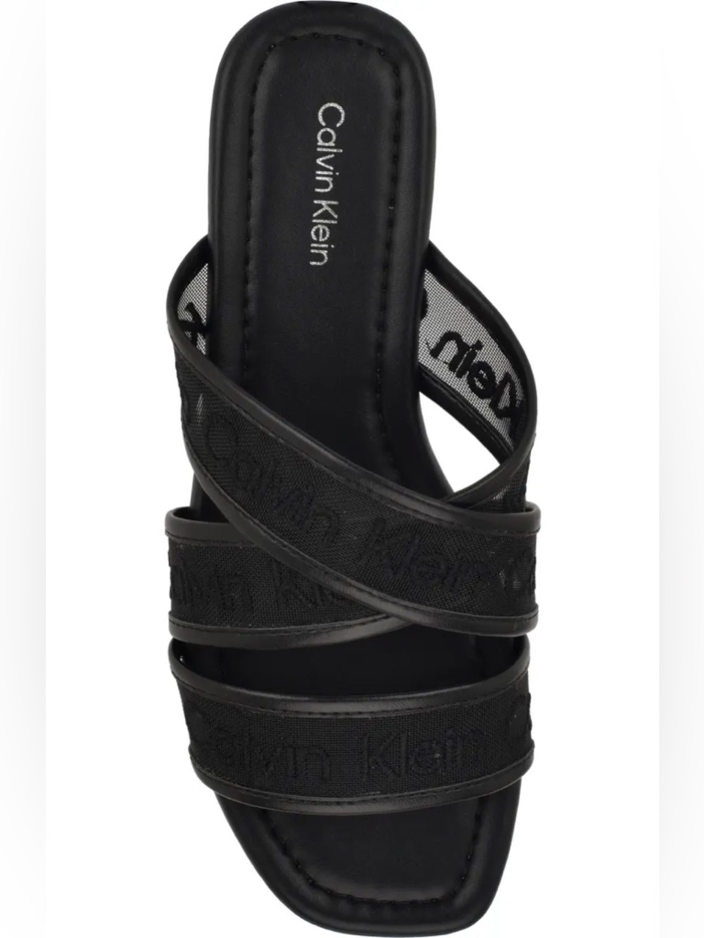 Calvin Klein Black Cross-Strap Logo Slide Sandals